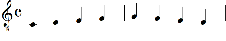 ト音記号の下に8の2小節