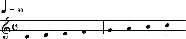 4分音符＝90のメトロノーム記号2小節