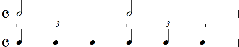 2分音符と2拍3連符の小節