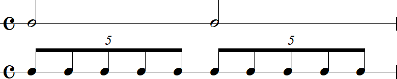 2分音符と2拍5連符の小節