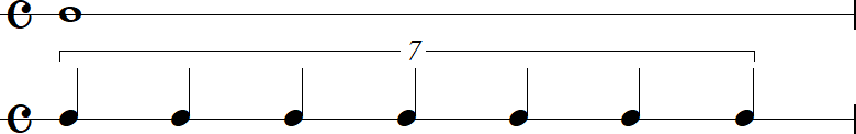 全音符と4拍7連符の小節