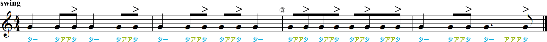 スウィングのリズム練習4小節