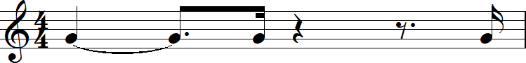 複付点4分音符と複付点4分休符の同じ長さの小節