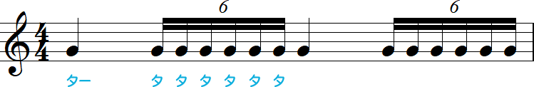 1拍6連符の小節