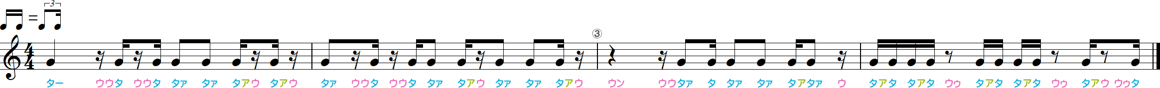 16分休符のシャッフルリズム練習4小節