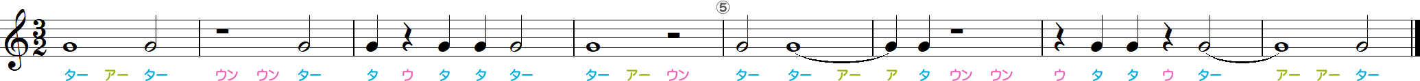 2分の3拍子のリズム練習8小節